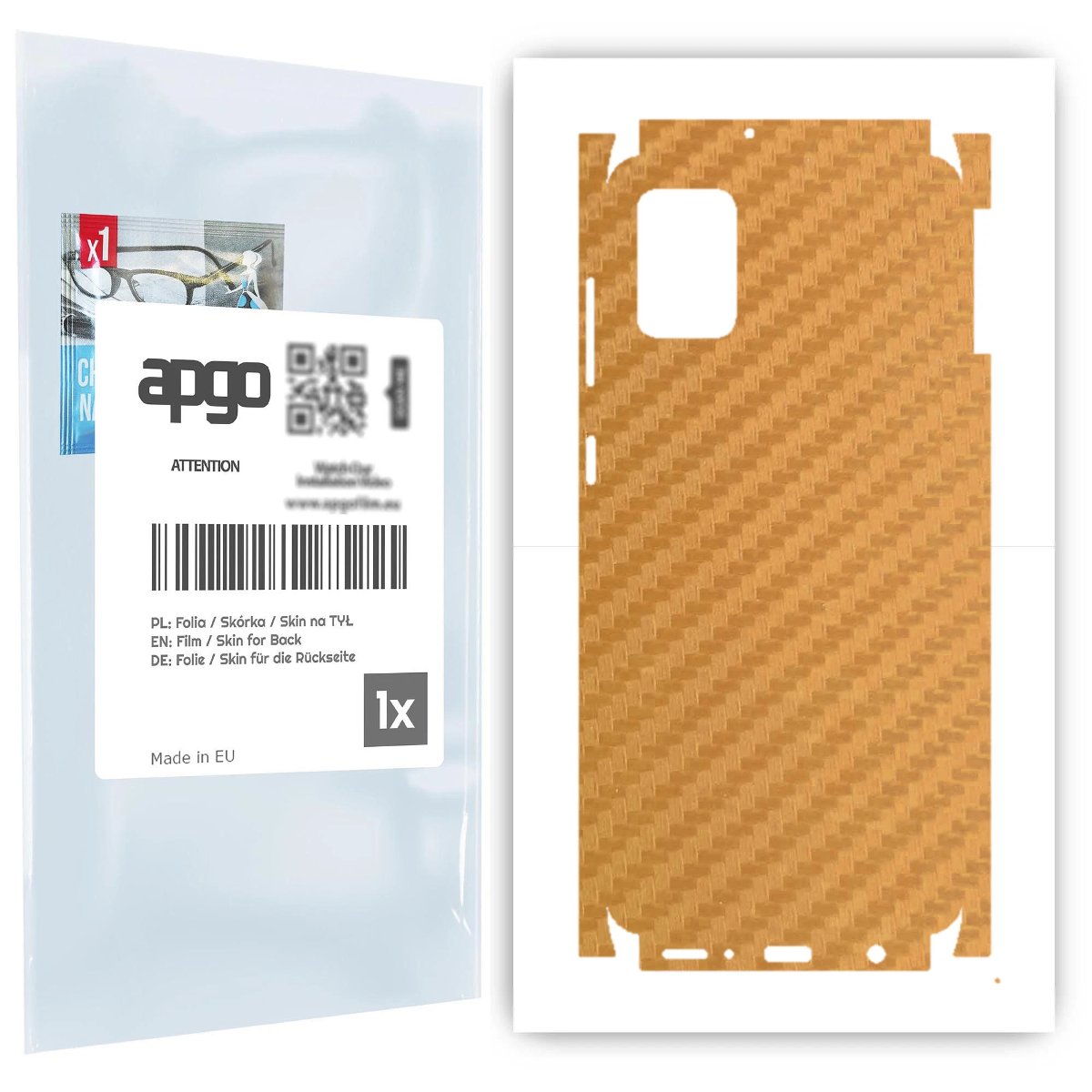 Folia naklejka skórka strukturalna na TYŁ+BOKI do Samsung Galaxy A31 -  Carbon Złoty - apgo SKINS
