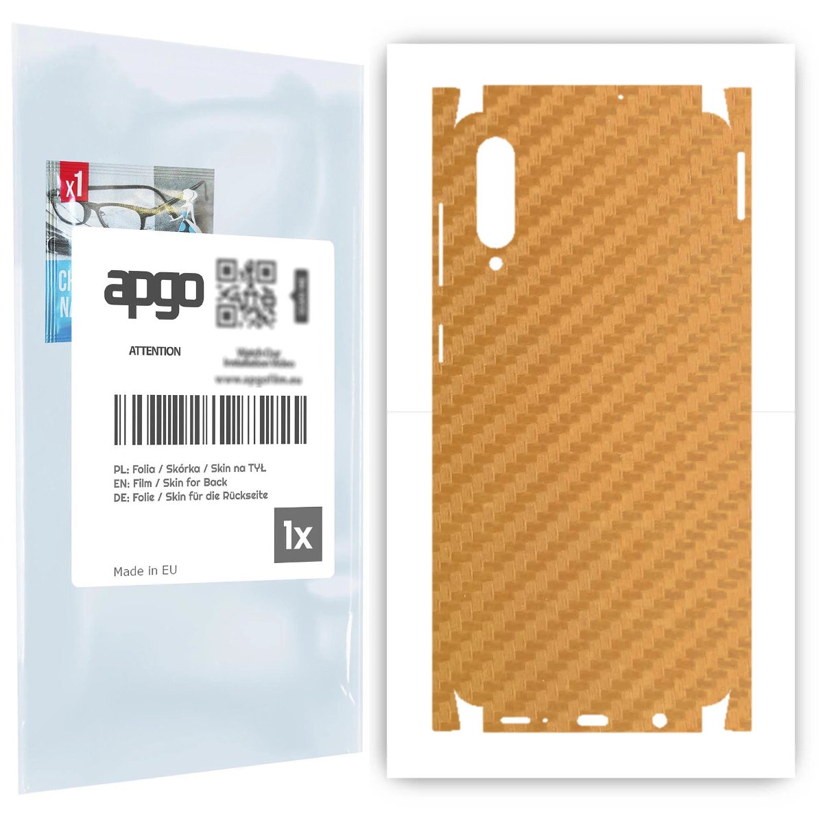 Folia naklejka skórka strukturalna na TYŁ+BOKI do Samsung Galaxy A50s -  Carbon Złoty - apgo SKINS