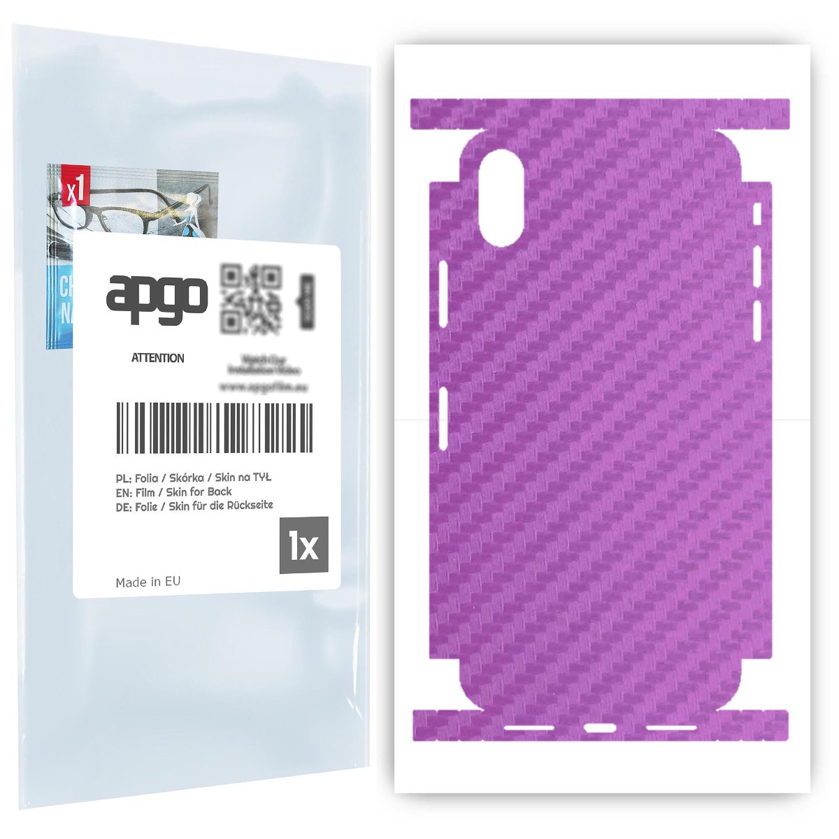 Folia naklejka skórka strukturalna na TYŁ+BOKI do Apple iPhone X -  Carbon Fioletowy - apgo SKINS