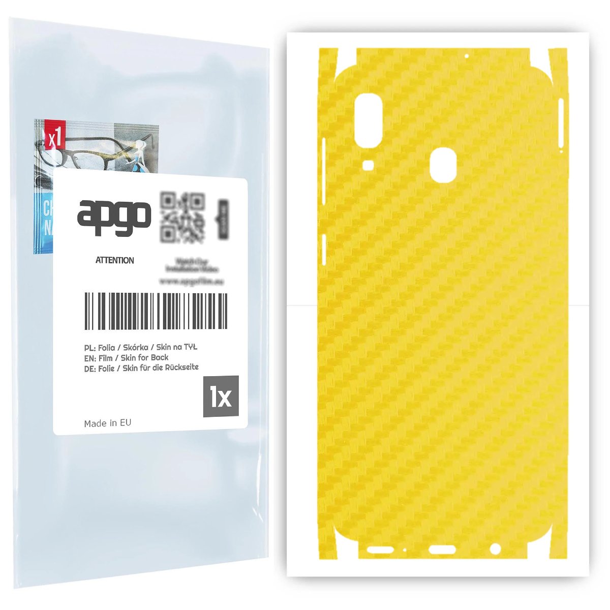Folia naklejka skórka strukturalna na TYŁ+BOKI do Samsung Galaxy A20 -  Carbon Żółty - apgo SKINS