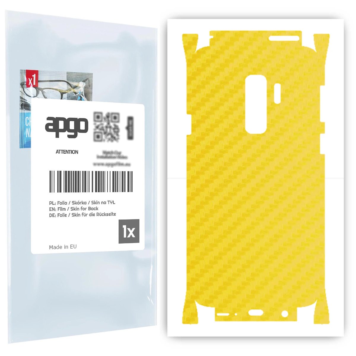 Folia naklejka skórka strukturalna na TYŁ+BOKI do Samsung Galaxy S9+ -  Carbon Żółty - apgo SKINS