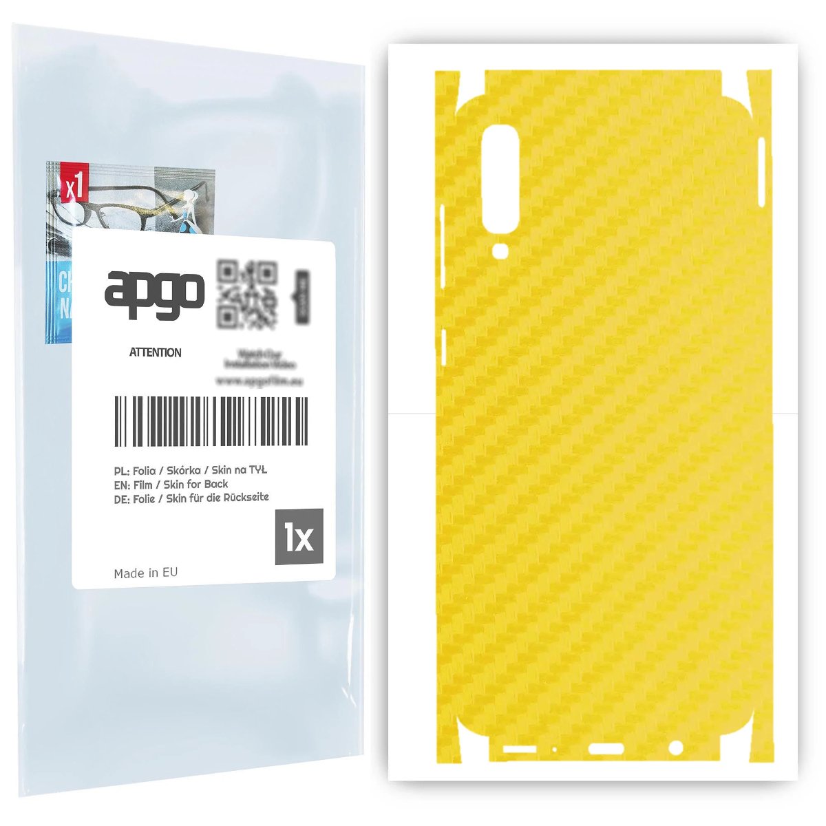 Folia naklejka skórka strukturalna na TYŁ+BOKI do Samsung Galaxy A70 -  Carbon Żółty - apgo SKINS