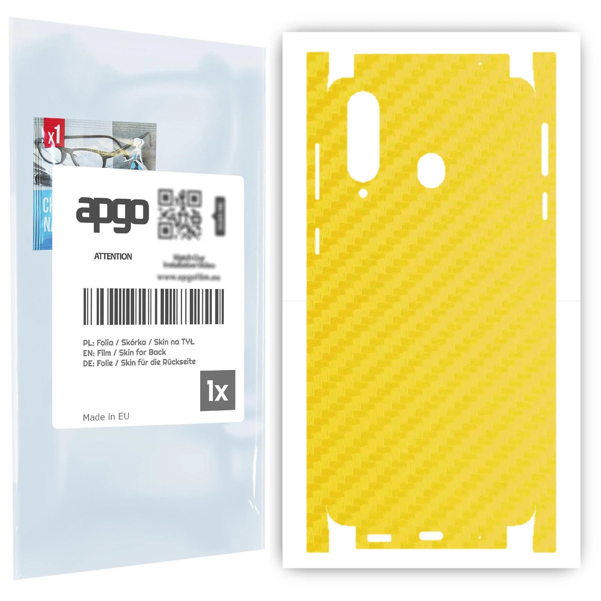 Folia naklejka skórka strukturalna na TYŁ+BOKI do Samsung Galaxy A8s -  Carbon Żółty - apgo SKINS