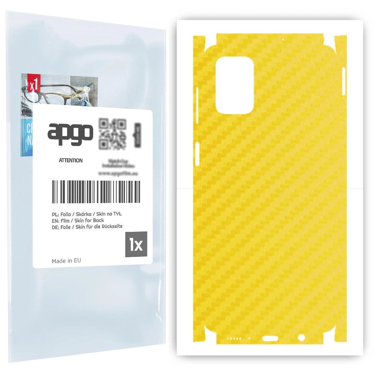 Folia naklejka skórka strukturalna na TYŁ+BOKI do Samsung Galaxy M51 -  Carbon Żółty - apgo SKINS