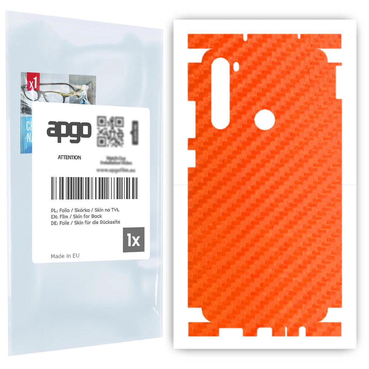 Folia naklejka skórka strukturalna na TYŁ+BOKI do Xiaomi Redmi Note 8T -  Carbon Pomarańczowy - apgo SKINS