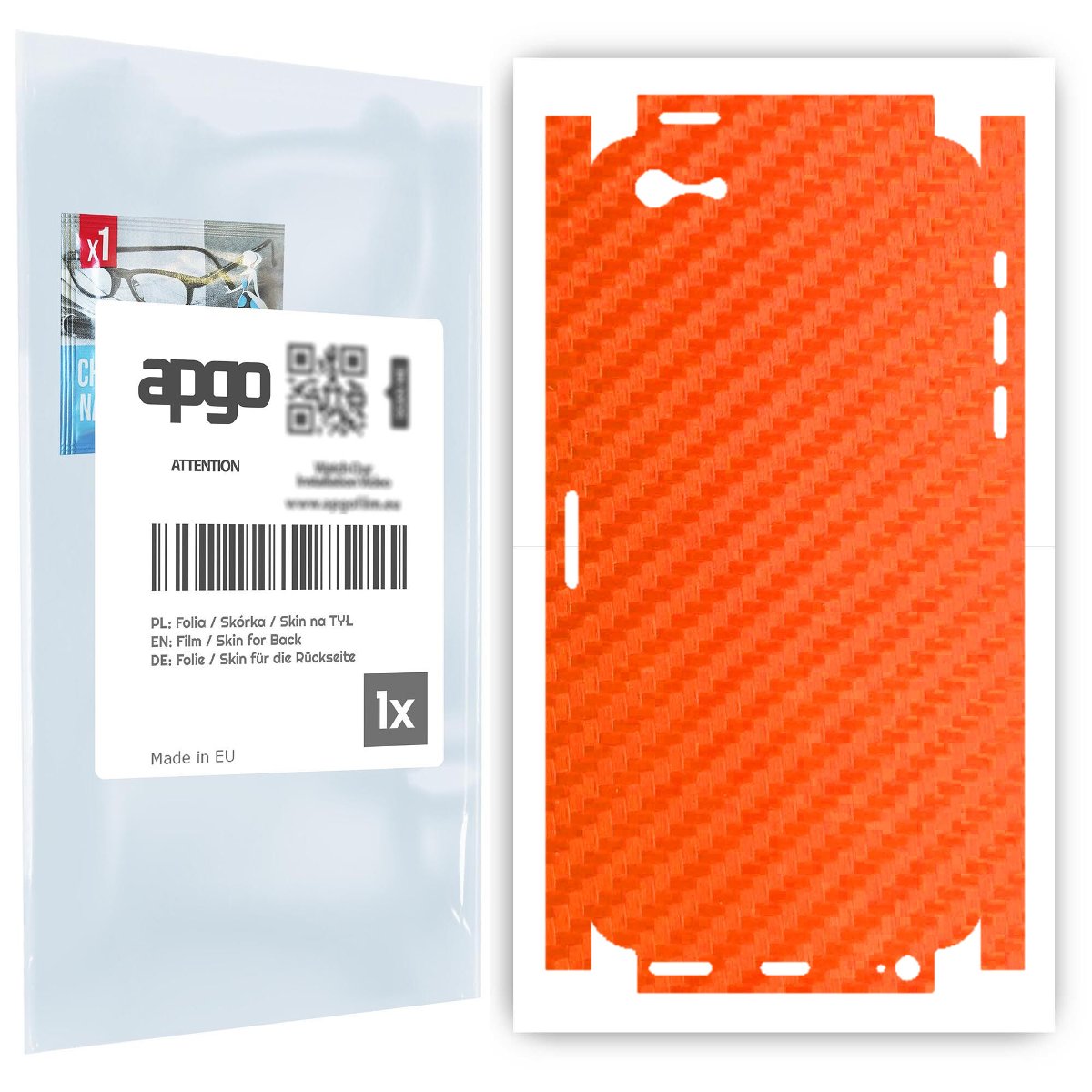 Folia naklejka skórka strukturalna na TYŁ+BOKI do Apple iPhone 5 -  Carbon Pomarańczowy - apgo SKINS