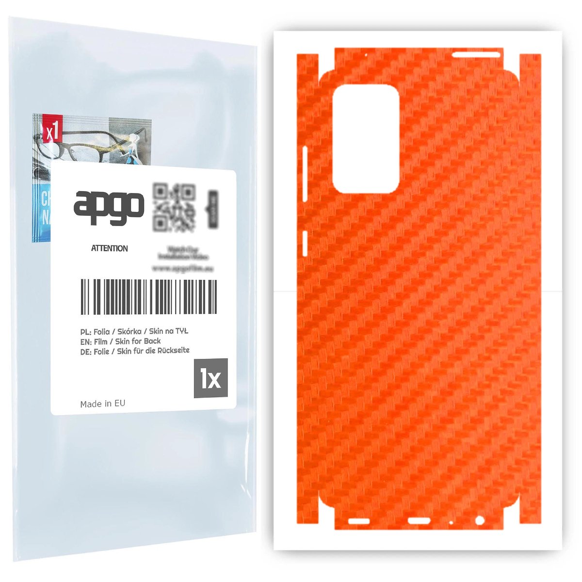 Folia naklejka skórka strukturalna na TYŁ+BOKI do Samsung Galaxy A72 -  Carbon Pomarańczowy - apgo SKINS