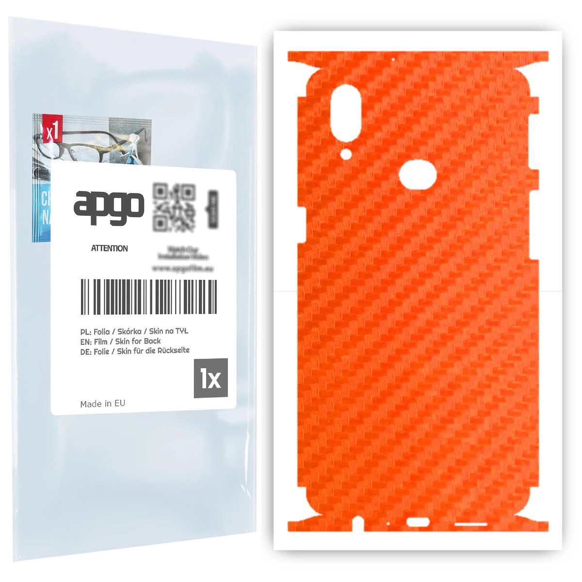 Folia naklejka skórka strukturalna na TYŁ+BOKI do Samsung Galaxy A10s -  Carbon Pomarańczowy - apgo SKINS