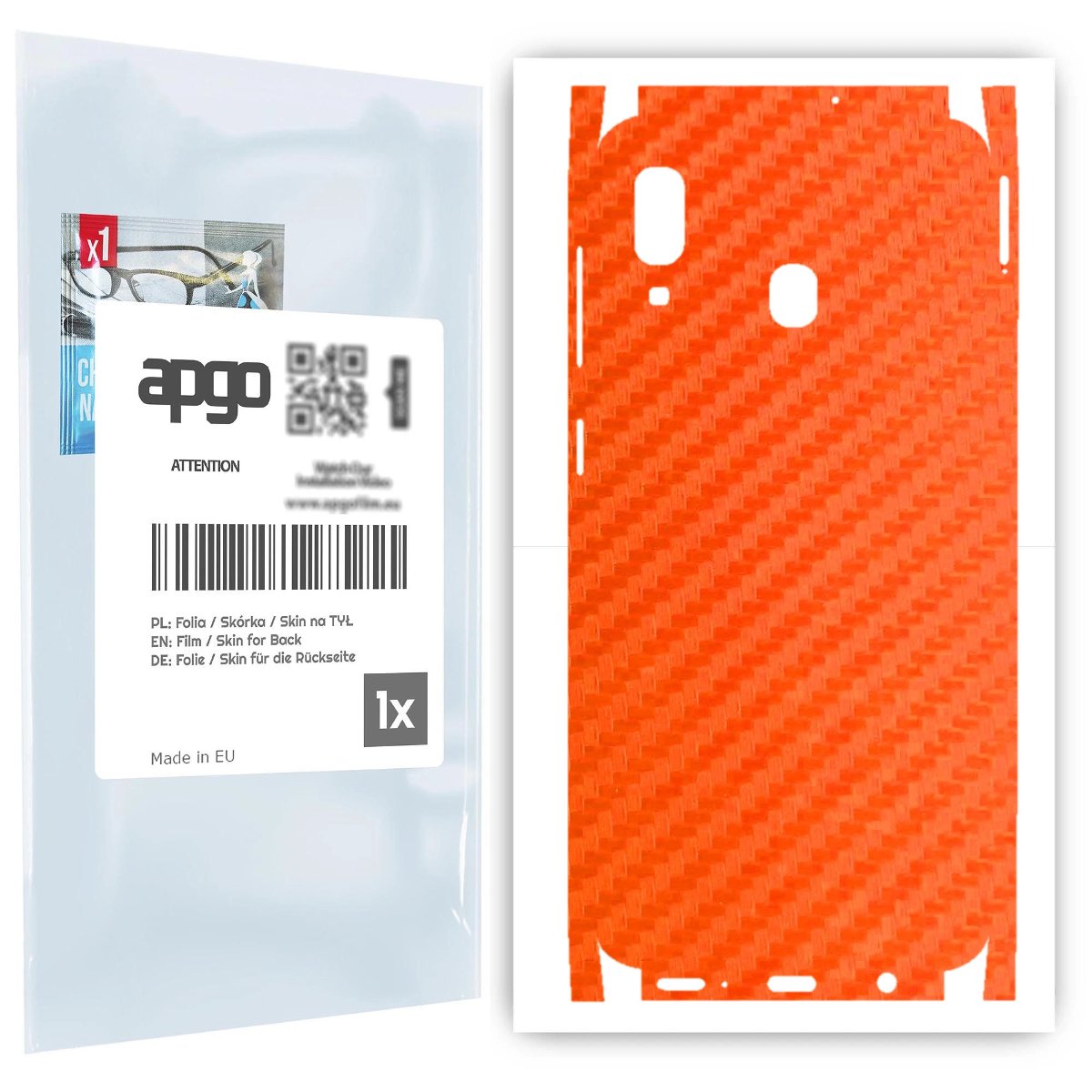 Folia naklejka skórka strukturalna na TYŁ+BOKI do Samsung Galaxy A20 -  Carbon Pomarańczowy - apgo SKINS