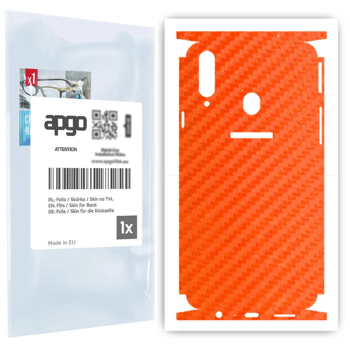 Folia naklejka skórka strukturalna na TYŁ+BOKI do Samsung Galaxy A20s -  Carbon Pomarańczowy - apgo SKINS