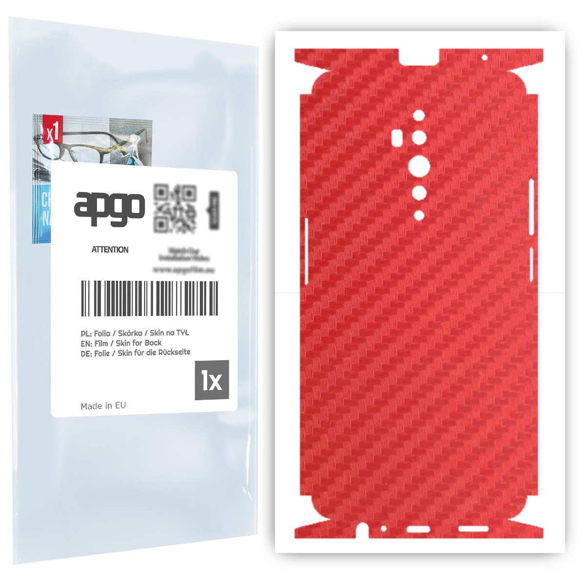 Folia naklejka skórka strukturalna na TYŁ+BOKI do Oppo Reno2 Z -  Carbon Czerwony - apgo SKINS