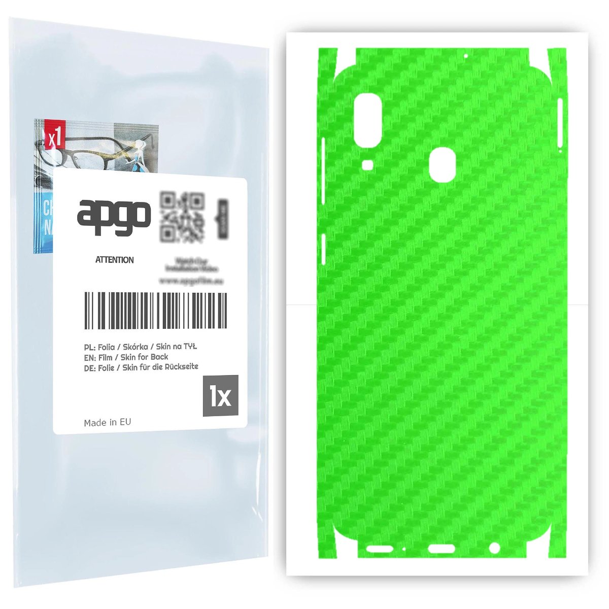 Folia naklejka skórka strukturalna na TYŁ+BOKI do Samsung Galaxy A20 -  Carbon Zielony - apgo SKINS
