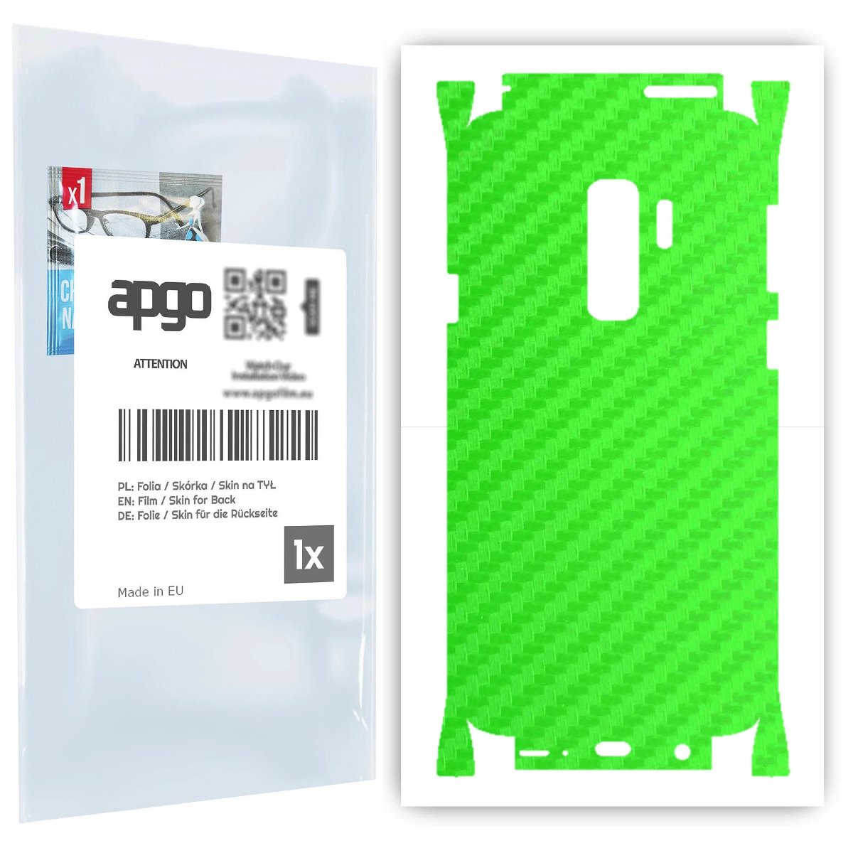Folia naklejka skórka strukturalna na TYŁ+BOKI do Samsung Galaxy S9+ -  Carbon Zielony - apgo SKINS