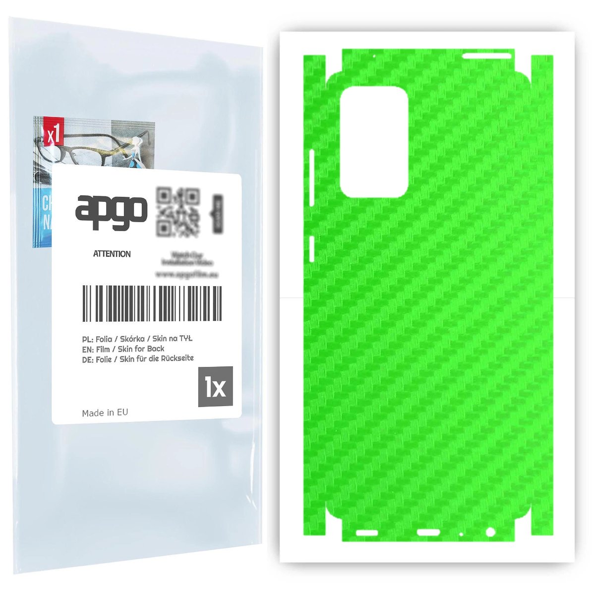 Folia naklejka skórka strukturalna na TYŁ+BOKI do Samsung Galaxy A72 -  Carbon Zielony - apgo SKINS