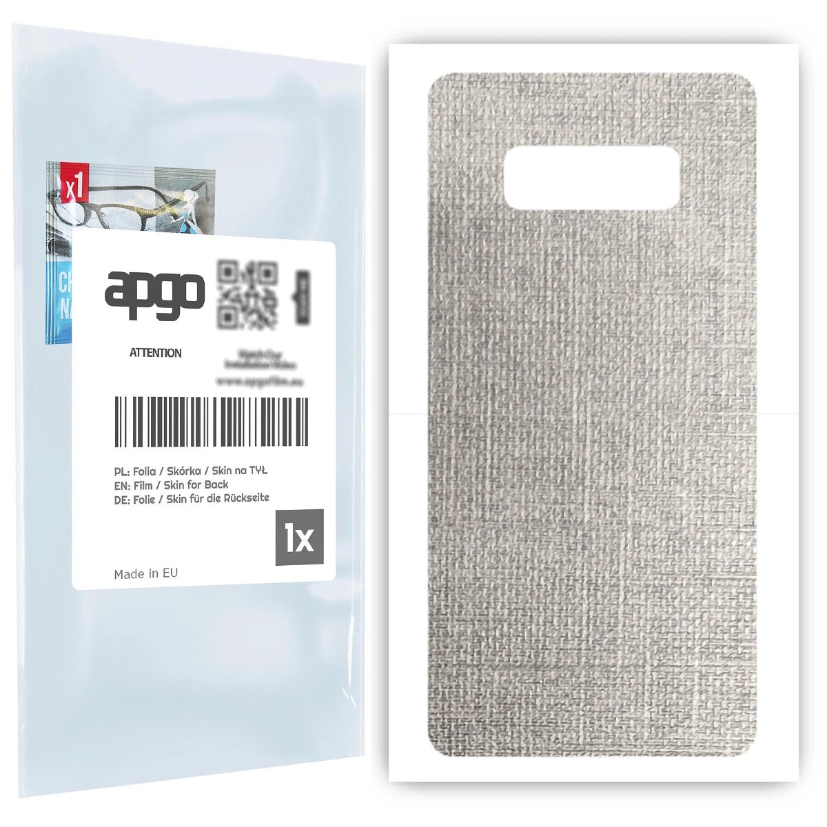 Folia naklejka skórka strukturalna na TYŁ do Samsung Galaxy Note 8 -  Tkanina Denim Szary - apgo SKINS