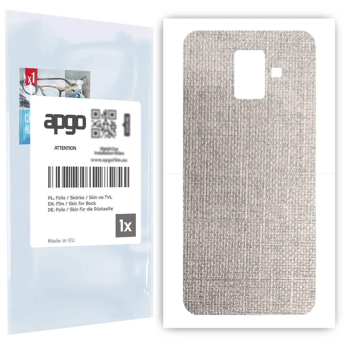 Folia naklejka skórka strukturalna na TYŁ do Samsung Galaxy A6 (2018) -  Tkanina Denim Szary - apgo SKINS