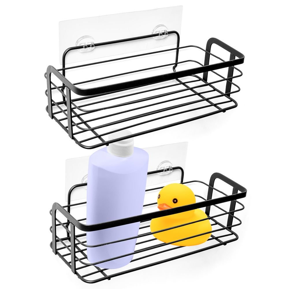 Vilde Półka łazienkowa metalowa czarna przyklejana pod prysznic do kabiny prysznicowej organizer 2 szt.