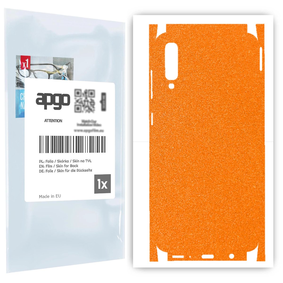 Folia naklejka skórka strukturalna na TYŁ+BOKI do Samsung Galaxy A70 -  Pomarańczowy Pastel Matowy Chropowaty Baranek - apgo SKINS