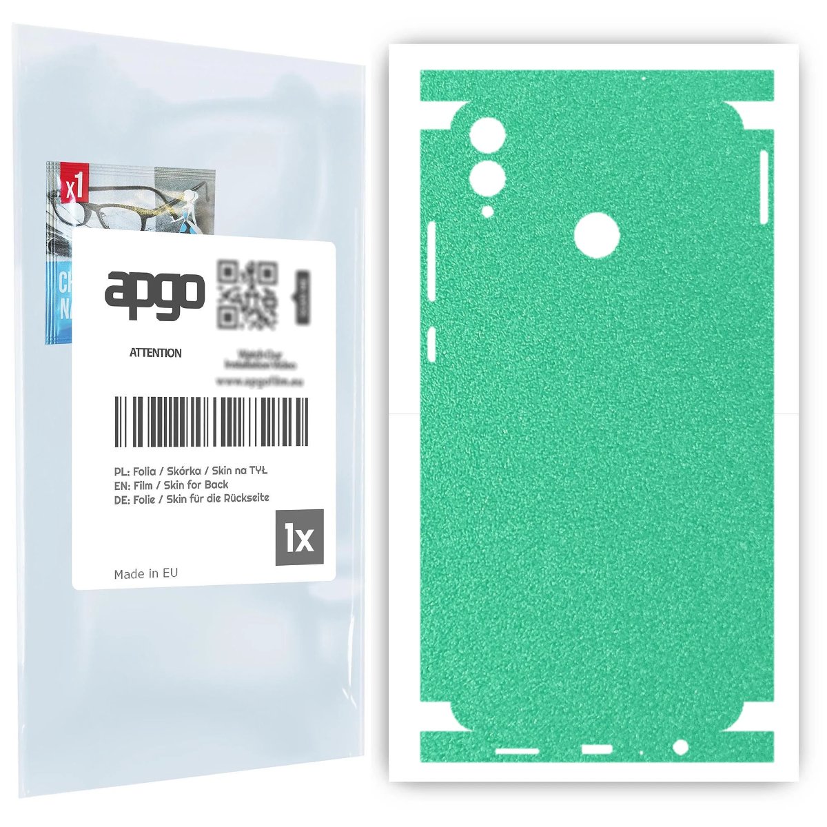 Folia naklejka skórka strukturalna na TYŁ+BOKI do Honor 8X -  Seledynowy Pastel Matowy Chropowaty Baranek - apgo SKINS