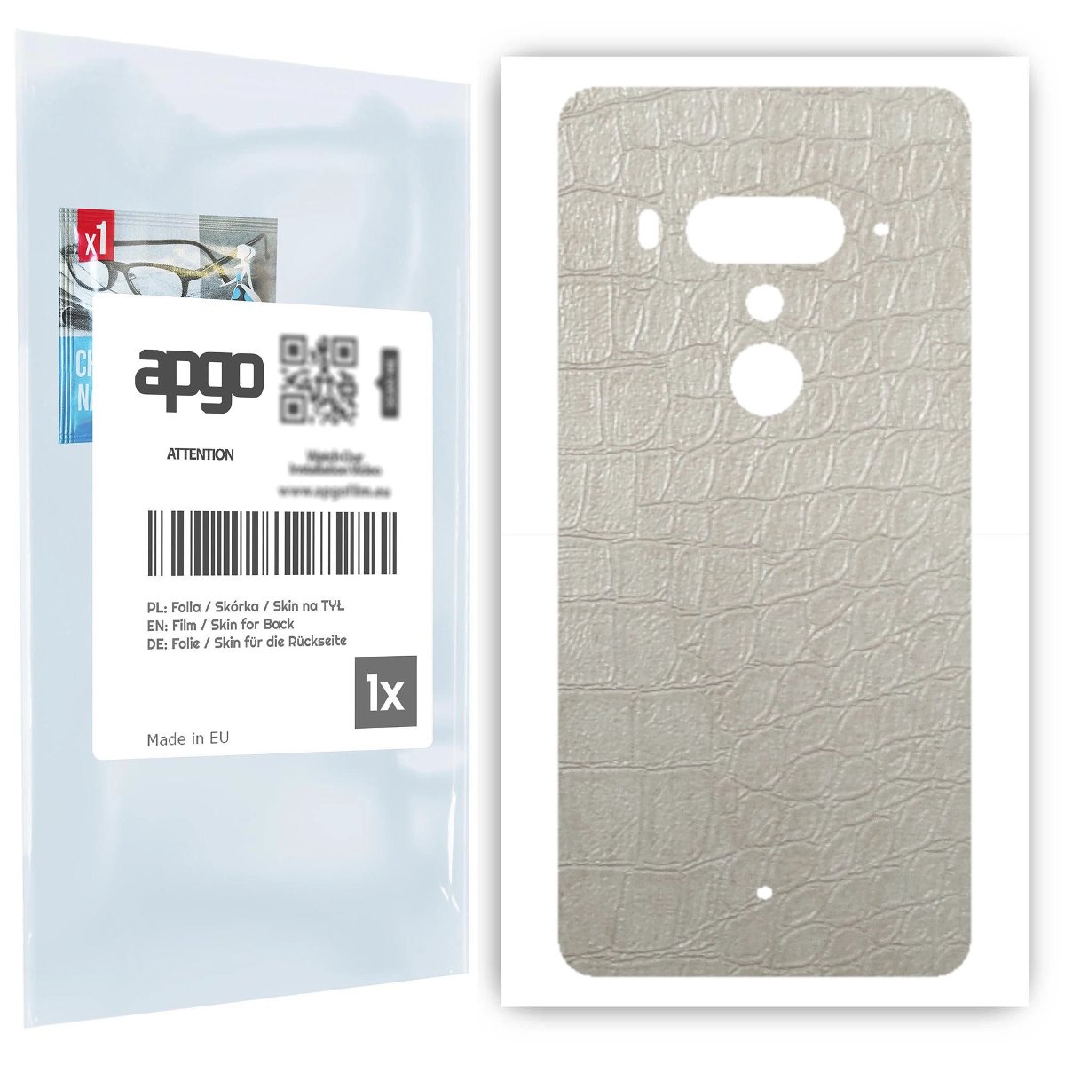 Folia naklejka skórka strukturalna na TYŁ do HTC U12+ -  Skóra Krokodyla Biała - apgo SKINS