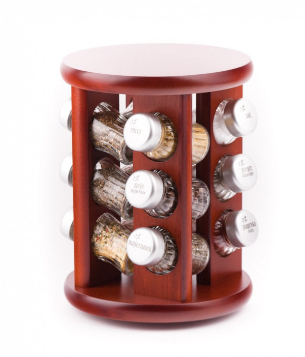 Gald STOJAK OBROTOWY DREWNIANY W KOLORZE BRĄZOWYM Z 12 PRZYPRAWAMI NAKRĘTKI MAT POLSKI PRODUKT NK 027 EAN 5904006098274 NK 027 EAN 5904006098274