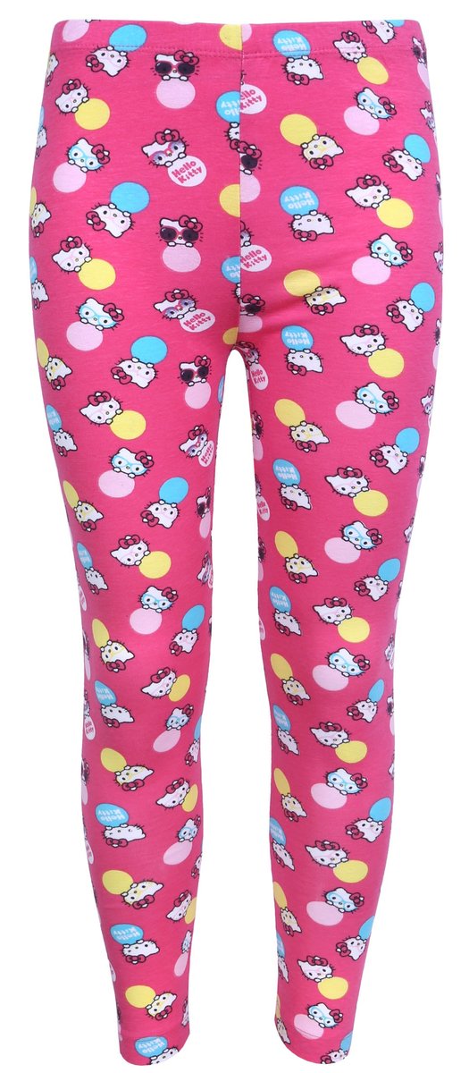 Długie, różowe, dziewczęce legginsy z powtarzającym się wzorem Hello Kitty