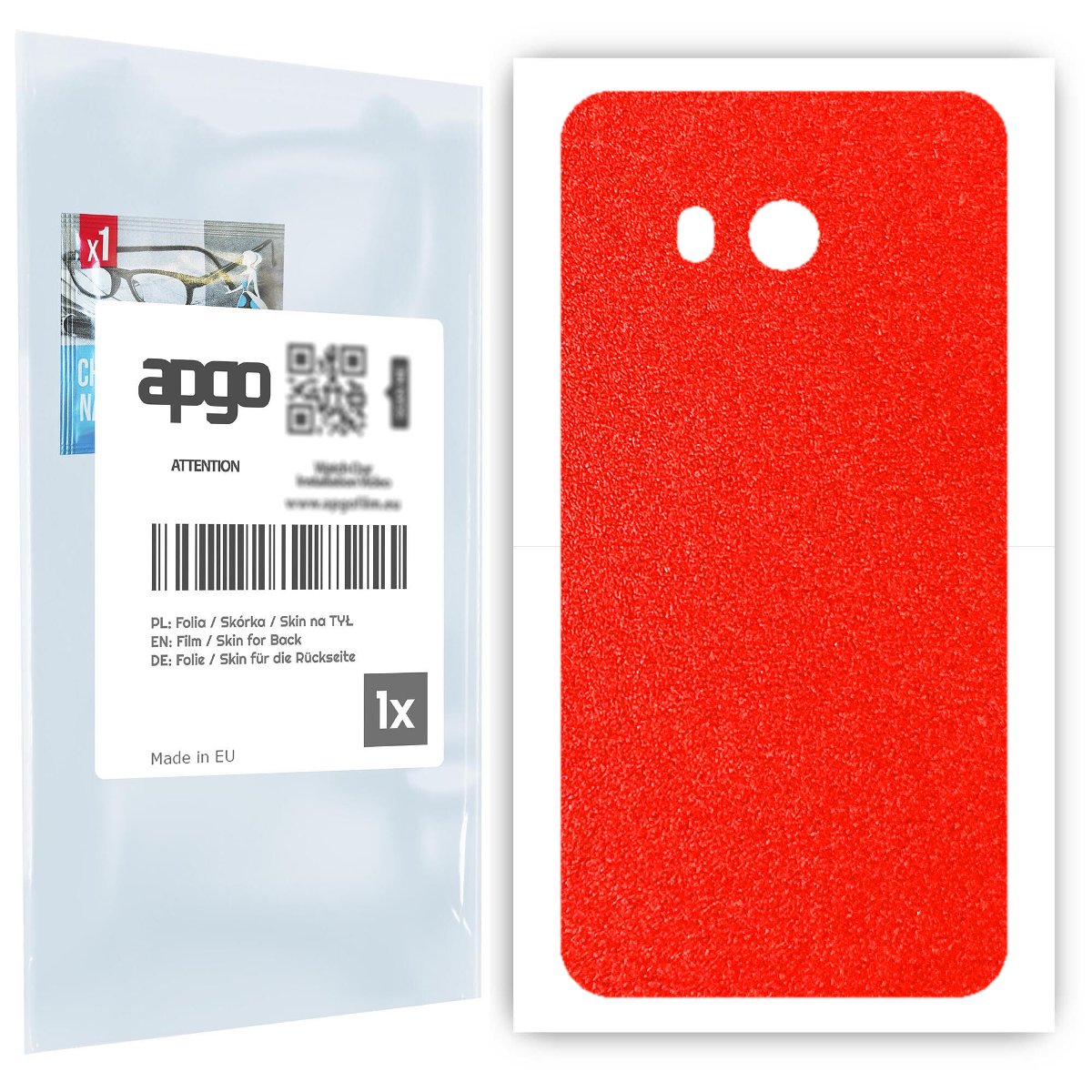 Folia naklejka skórka strukturalna na TYŁ do HTC U11 -  Czerwony Pastel Matowy Chropowaty Baranek - apgo SKINS