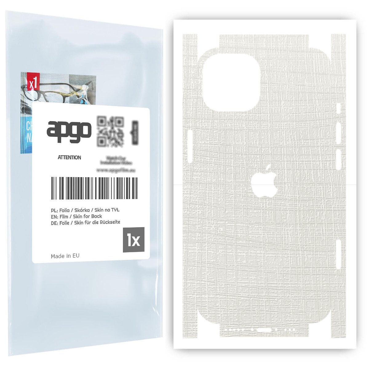 Folia naklejka skórka strukturalna na TYŁ+BOKI do Apple iPhone 13 -  Tkanina Biała - apgo SKINS