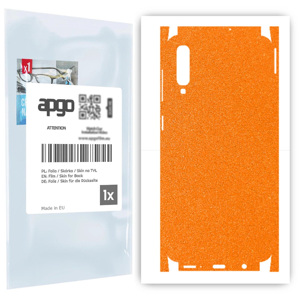 Folia naklejka skórka strukturalna na TYŁ+BOKI do Samsung Galaxy A50 -  Pomarańczowy Pastel Matowy Chropowaty Baranek - apgo SKINS