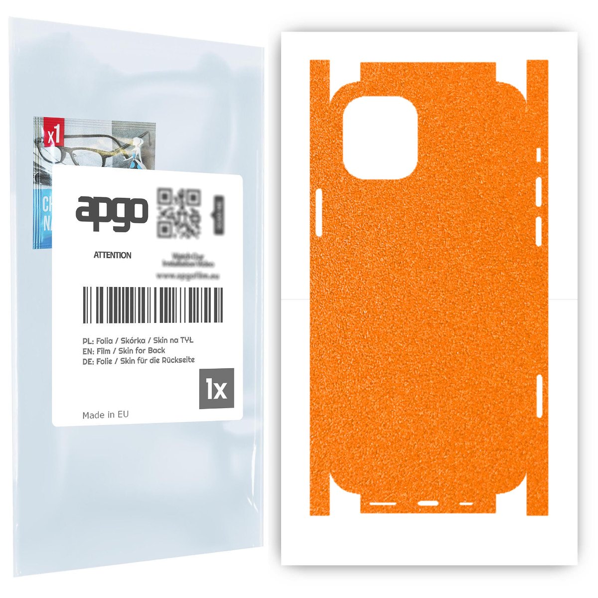 Folia naklejka skórka strukturalna na TYŁ+BOKI do Apple iPhone 12 -  Pomarańczowy Pastel Matowy Chropowaty Baranek - apgo SKINS