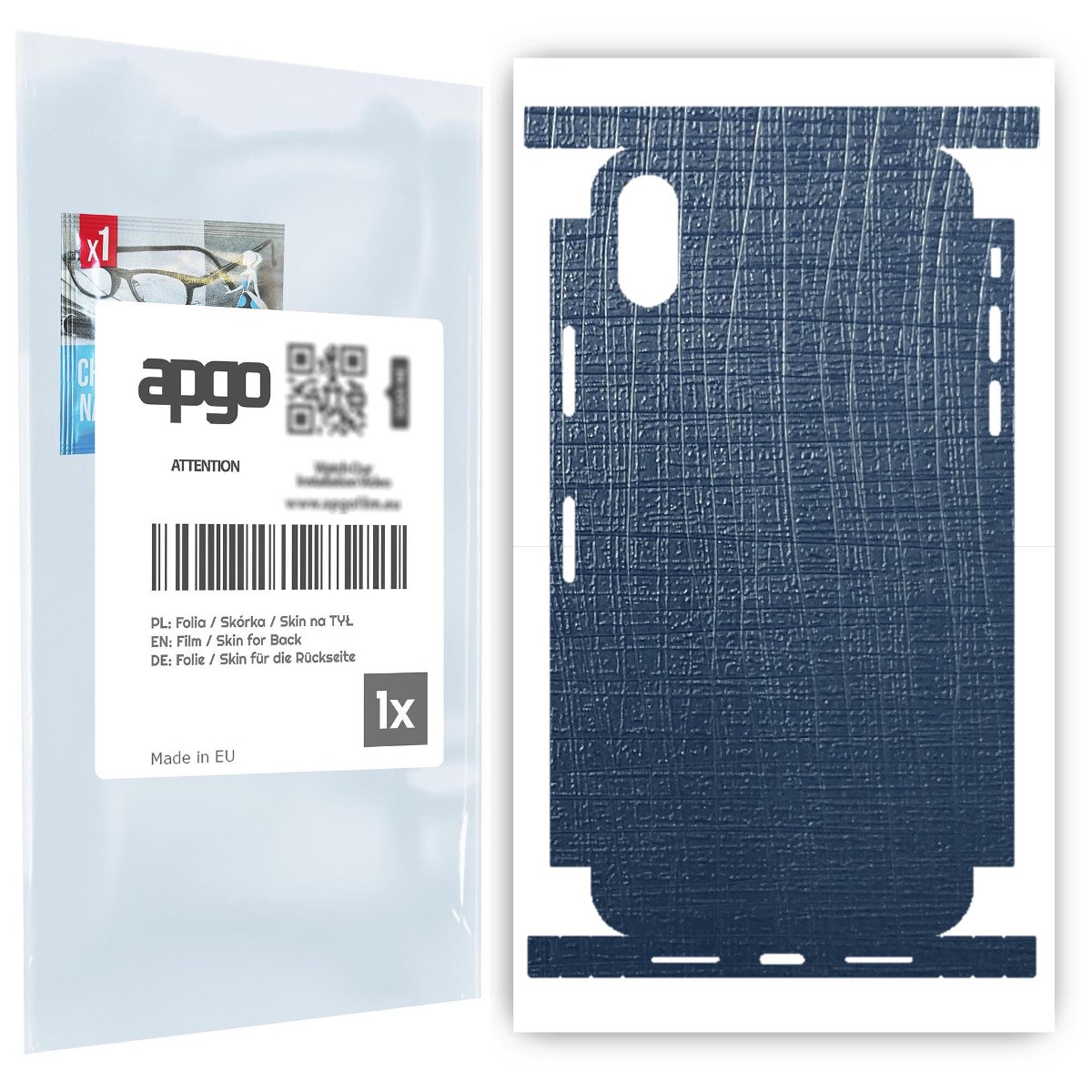 Folia naklejka skórka strukturalna na TYŁ+BOKI do Apple iPhone XS -  Tkanina Granatowa - apgo SKINS