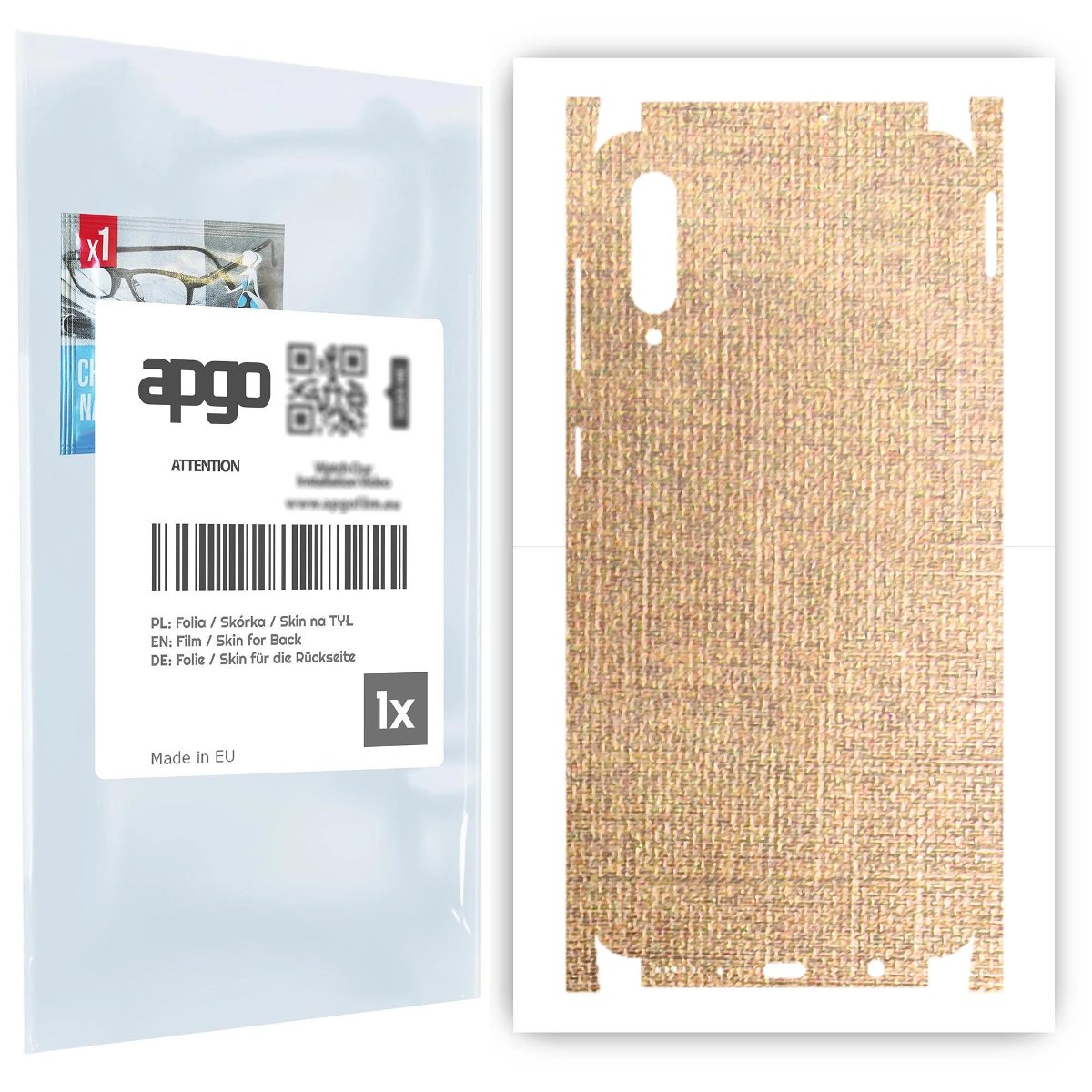 Folia naklejka skórka strukturalna na TYŁ+BOKI do Samsung Galaxy A30s -  Tkanina Denim Beżowy - apgo SKINS