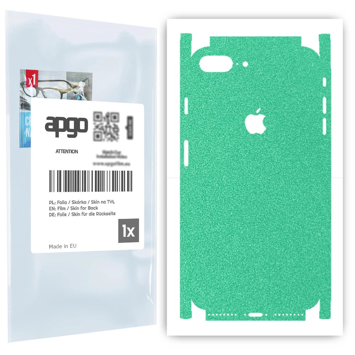 Folia naklejka skórka strukturalna na TYŁ+BOKI do Apple iPhone 8 Plus -  Seledynowy Pastel Matowy Chropowaty Baranek - apgo SKINS