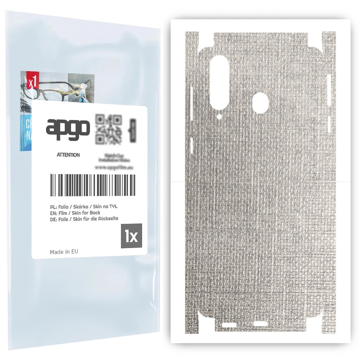 Folia naklejka skórka strukturalna na TYŁ+BOKI do Samsung Galaxy A8s -  Tkanina Denim Szary - apgo SKINS