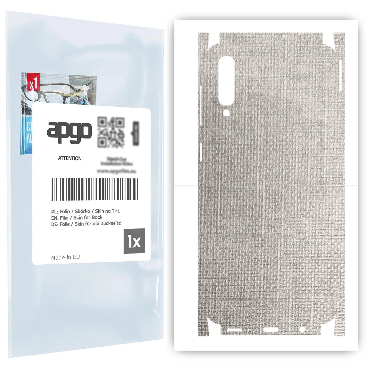 Folia naklejka skórka strukturalna na TYŁ+BOKI do Samsung Galaxy A50 -  Tkanina Denim Szary - apgo SKINS