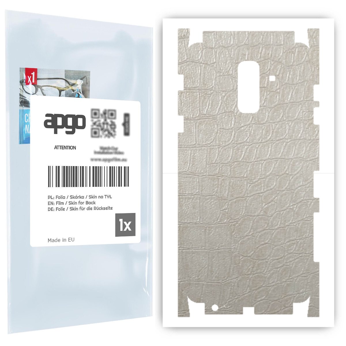 Folia naklejka skórka strukturalna na TYŁ+BOKI do Samsung Galaxy A6+ (2018) -  Skóra Krokodyla Biała - apgo SKINS