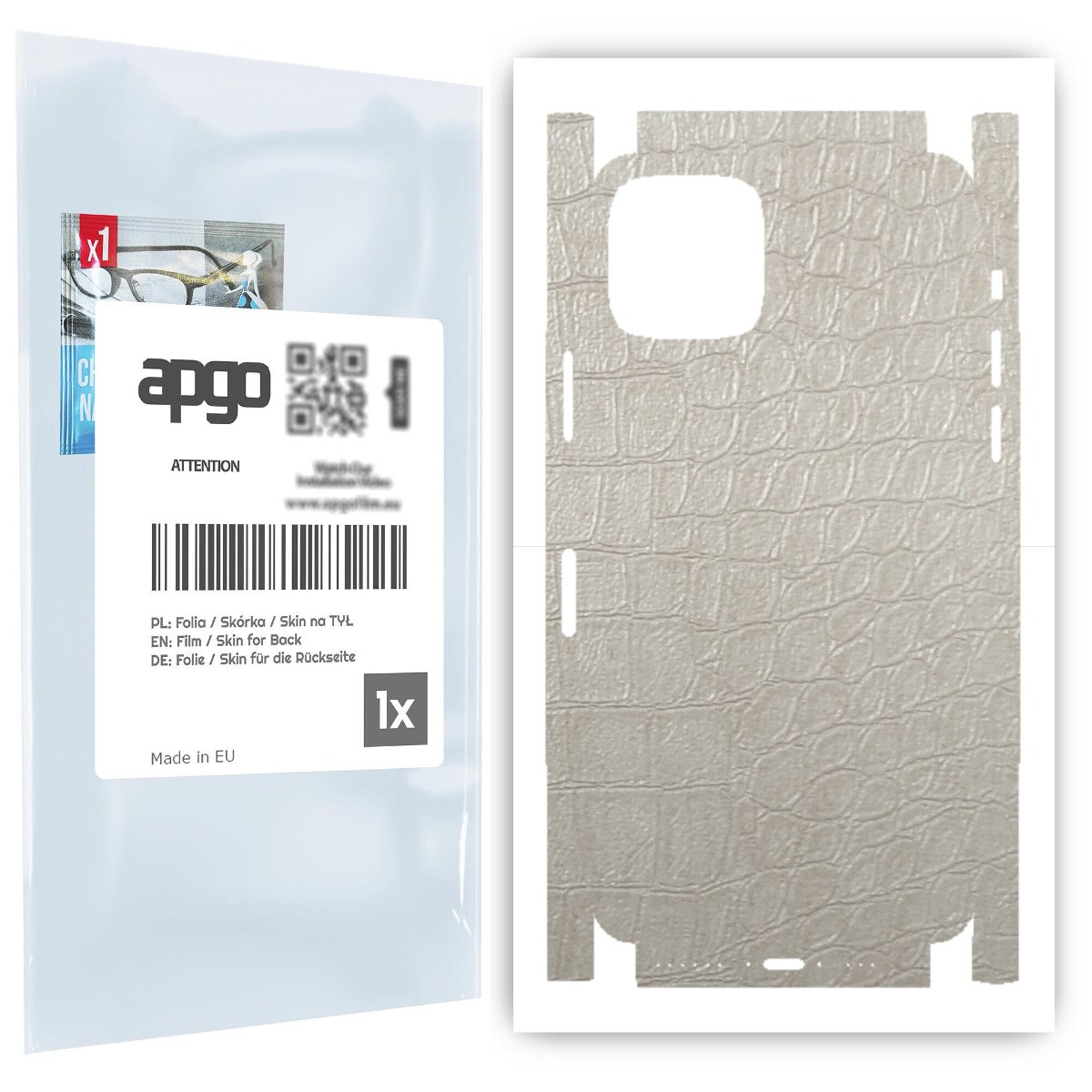 Folia naklejka skórka strukturalna na TYŁ+BOKI do Apple iPhone 11 Pro -  Skóra Krokodyla Biała - apgo SKINS