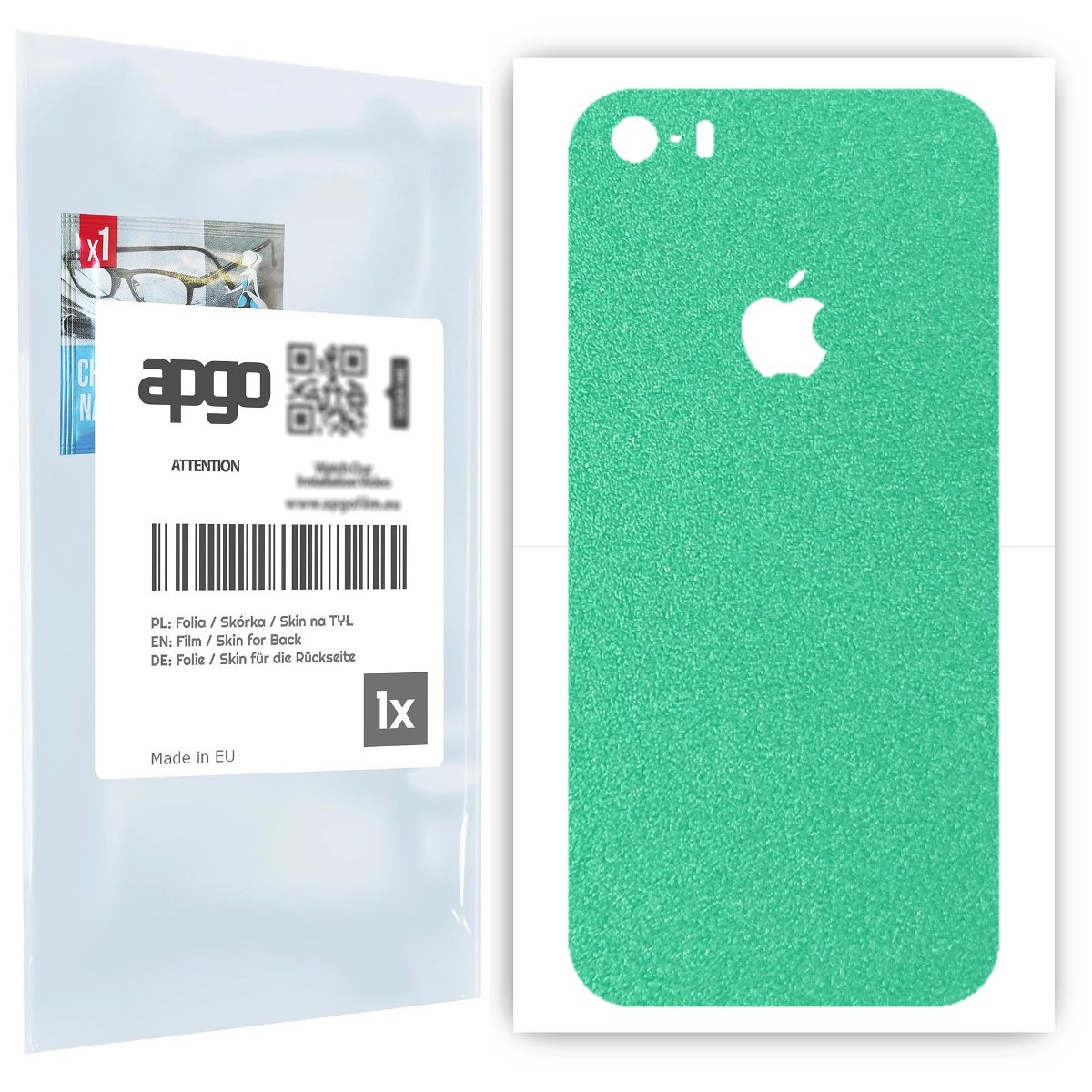 Folia naklejka skórka strukturalna na TYŁ do Apple iPhone 5 -  Seledynowy Pastel Matowy Chropowaty Baranek - apgo SKINS