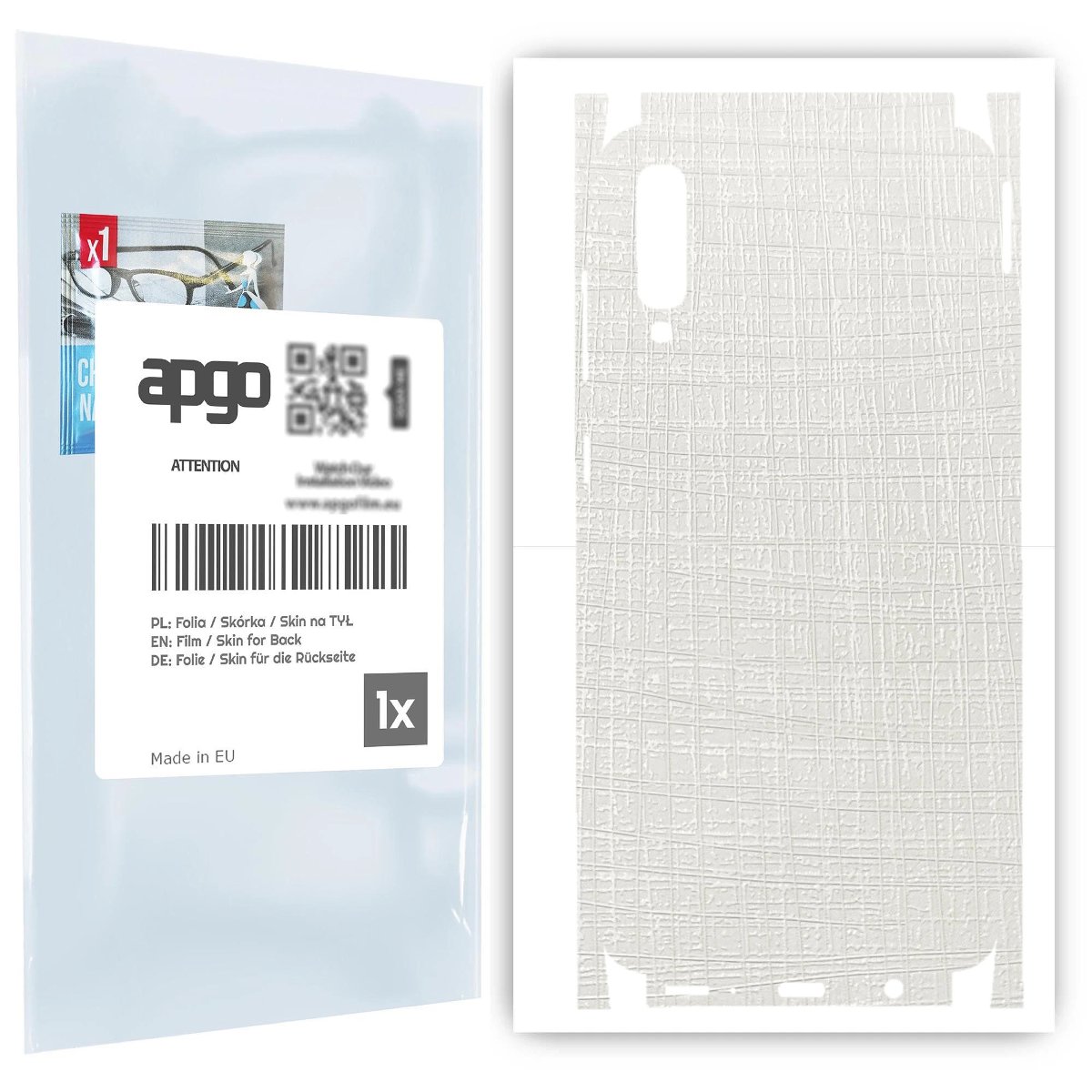 Folia naklejka skórka strukturalna na TYŁ+BOKI do Samsung Galaxy A70 -  Tkanina Biała - apgo SKINS