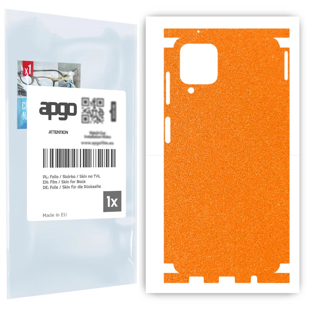 Folia naklejka skórka strukturalna na TYŁ+BOKI do Samsung Galaxy A12 -  Pomarańczowy Pastel Matowy Chropowaty Baranek - apgo SKINS