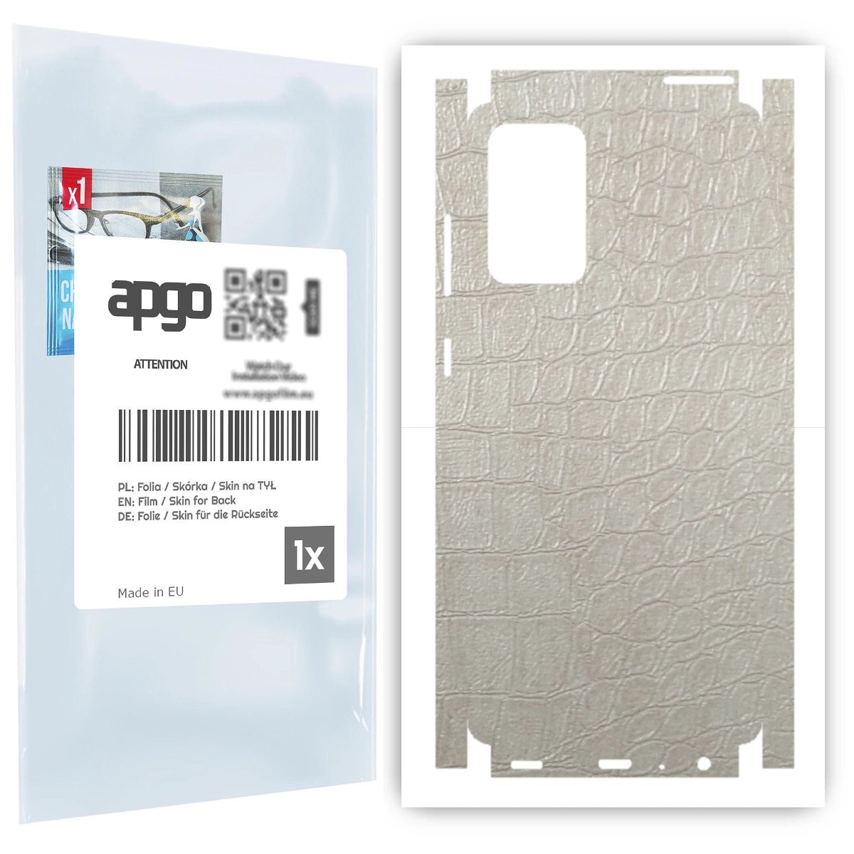 Folia naklejka skórka strukturalna na TYŁ+BOKI do Samsung Galaxy A72 -  Skóra Krokodyla Biała - apgo SKINS