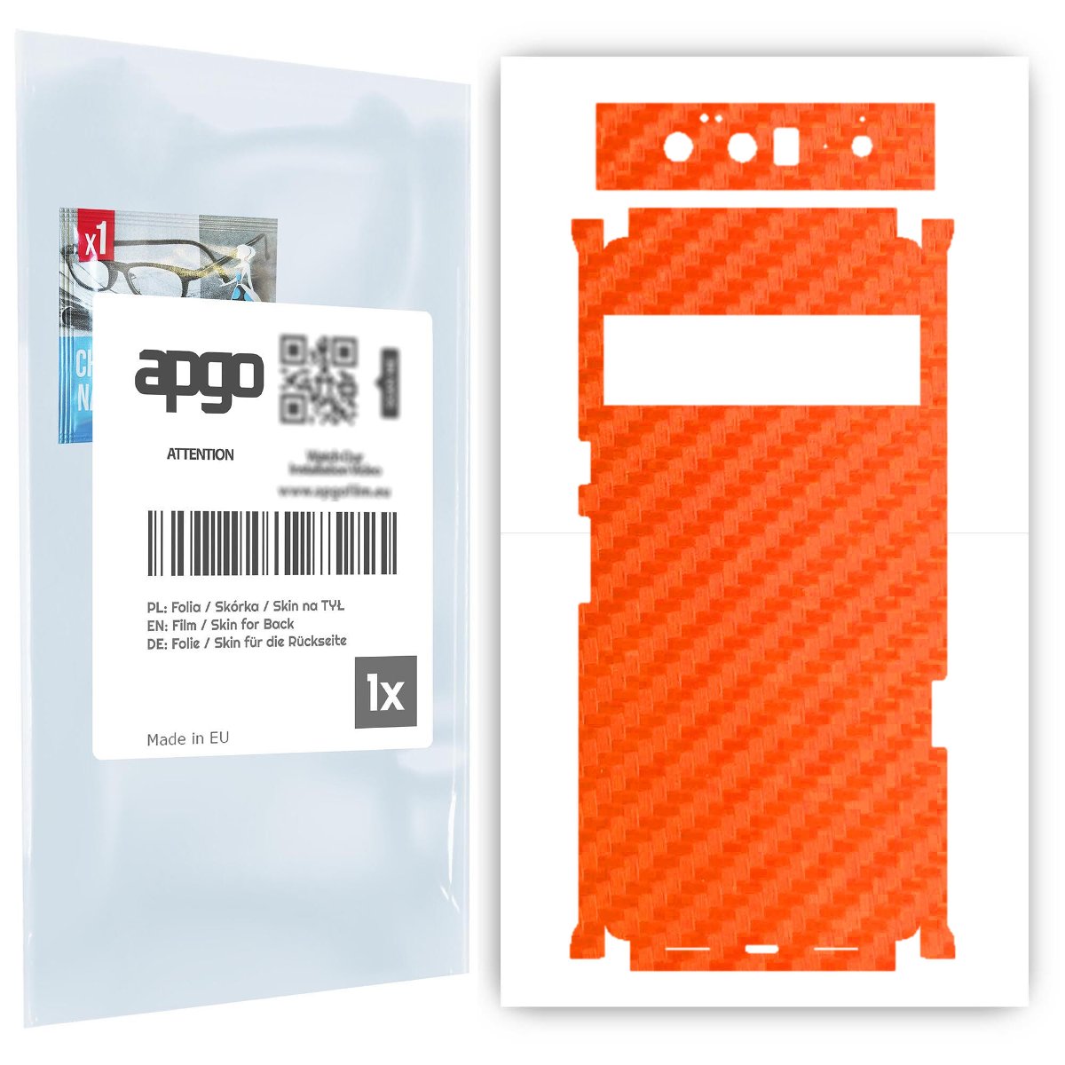 Folia naklejka skórka strukturalna na TYŁ+BOKI do Google Pixel 6 Pro -  Carbon Pomarańczowy - apgo SKINS