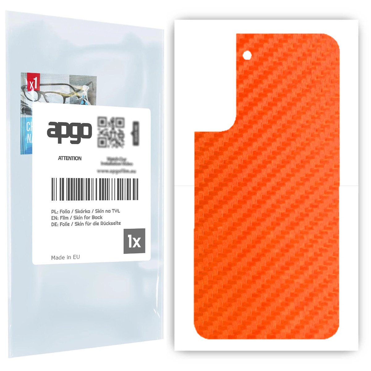 Folia naklejka skórka strukturalna na TYŁ do Samsung Galaxy S22 Plus -  Carbon Pomarańczowy - apgo SKINS