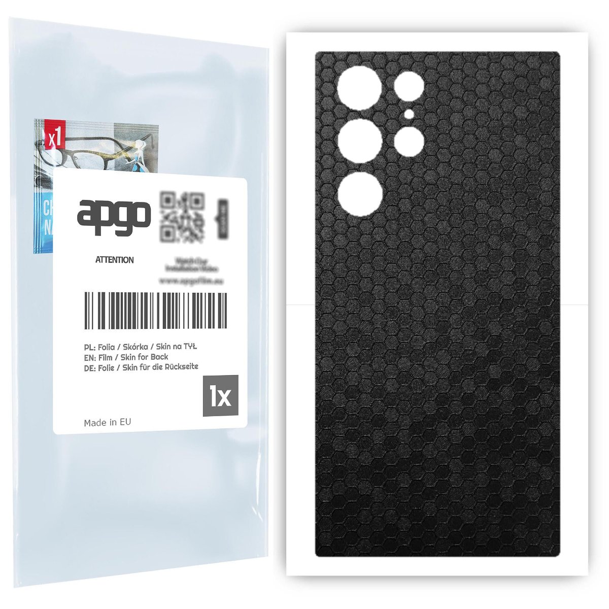 Folia naklejka skórka strukturalna na TYŁ do Samsung Galaxy S22 Ultra -  Plaster Miodu Czarny - apgo SKINS