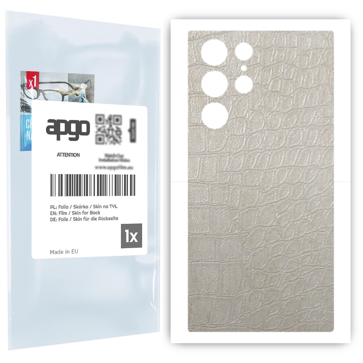 Folia naklejka skórka strukturalna na TYŁ do Samsung Galaxy S22 Ultra -  Skóra Krokodyla Biała - apgo SKINS