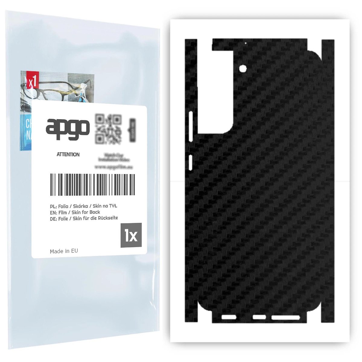 Folia naklejka skórka strukturalna na TYŁ+BOKI do Samsung Galaxy S22 Plus -  Carbon Czarny - apgo SKINS