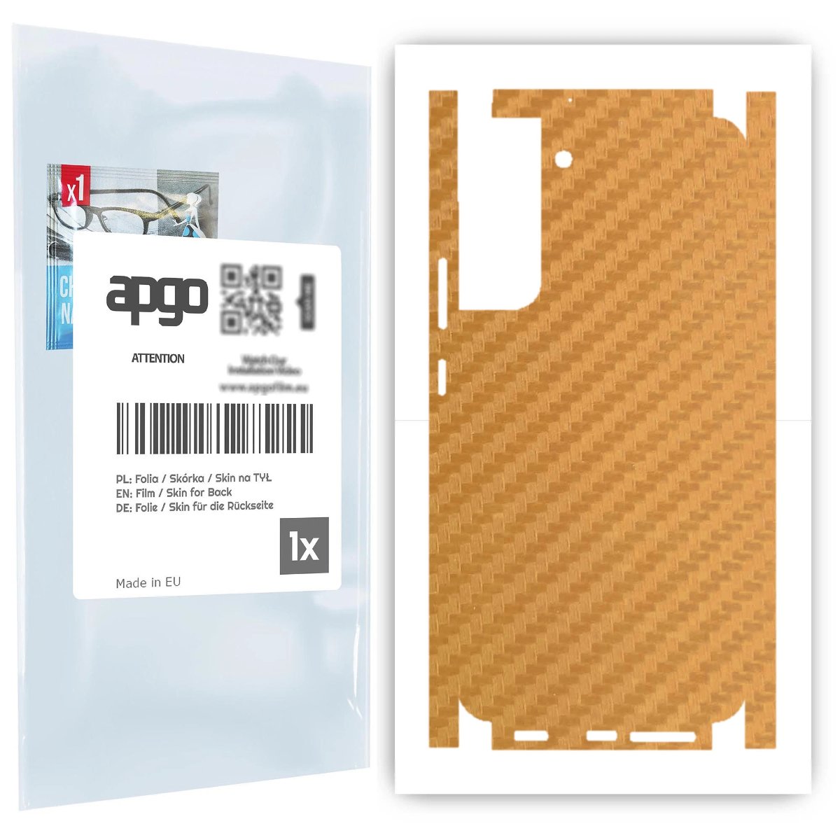 Folia naklejka skórka strukturalna na TYŁ+BOKI do Samsung Galaxy S22 Plus -  Carbon Złoty - apgo SKINS