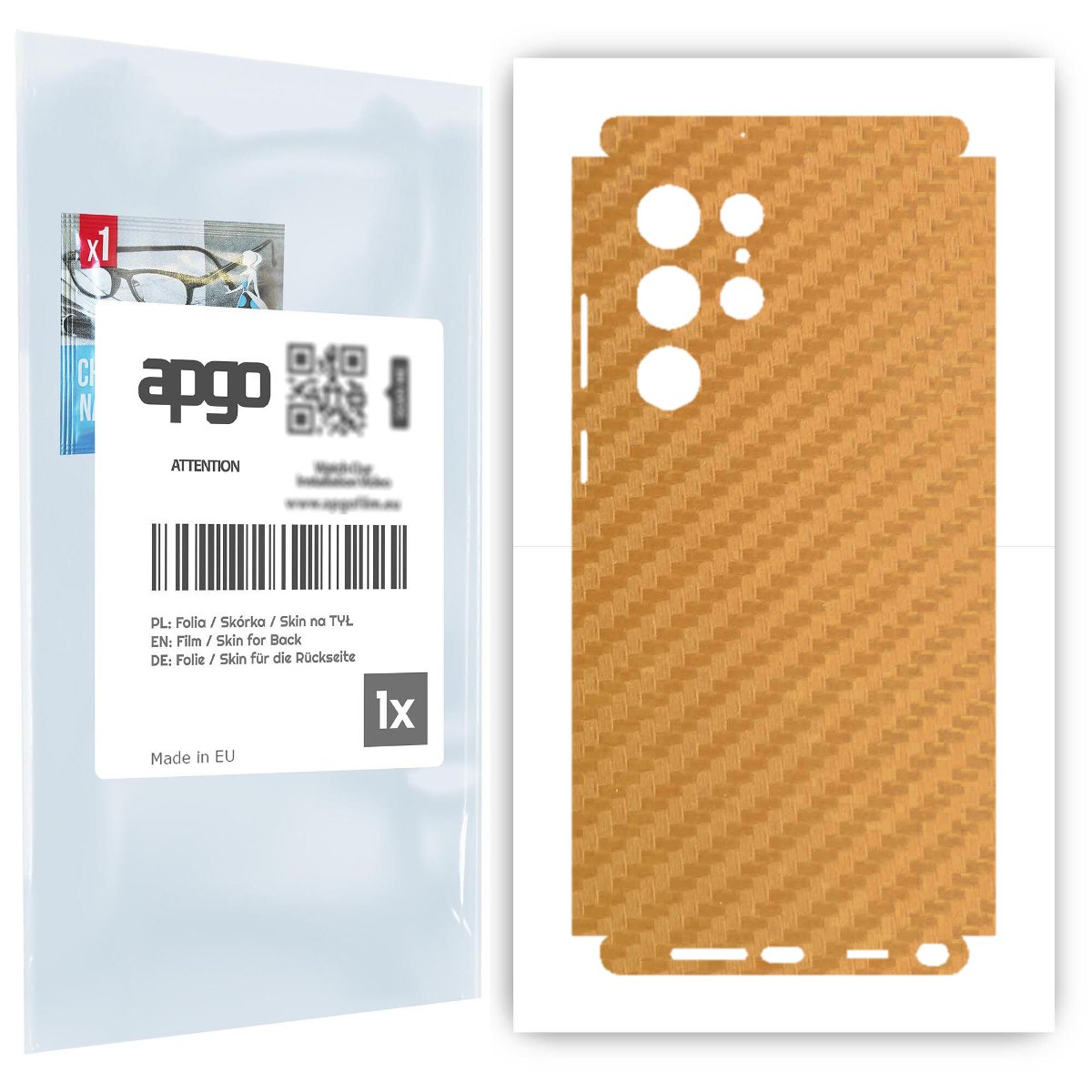 Folia naklejka skórka strukturalna na TYŁ+BOKI do Samsung Galaxy S22 Ultra -  Carbon Złoty - apgo SKINS