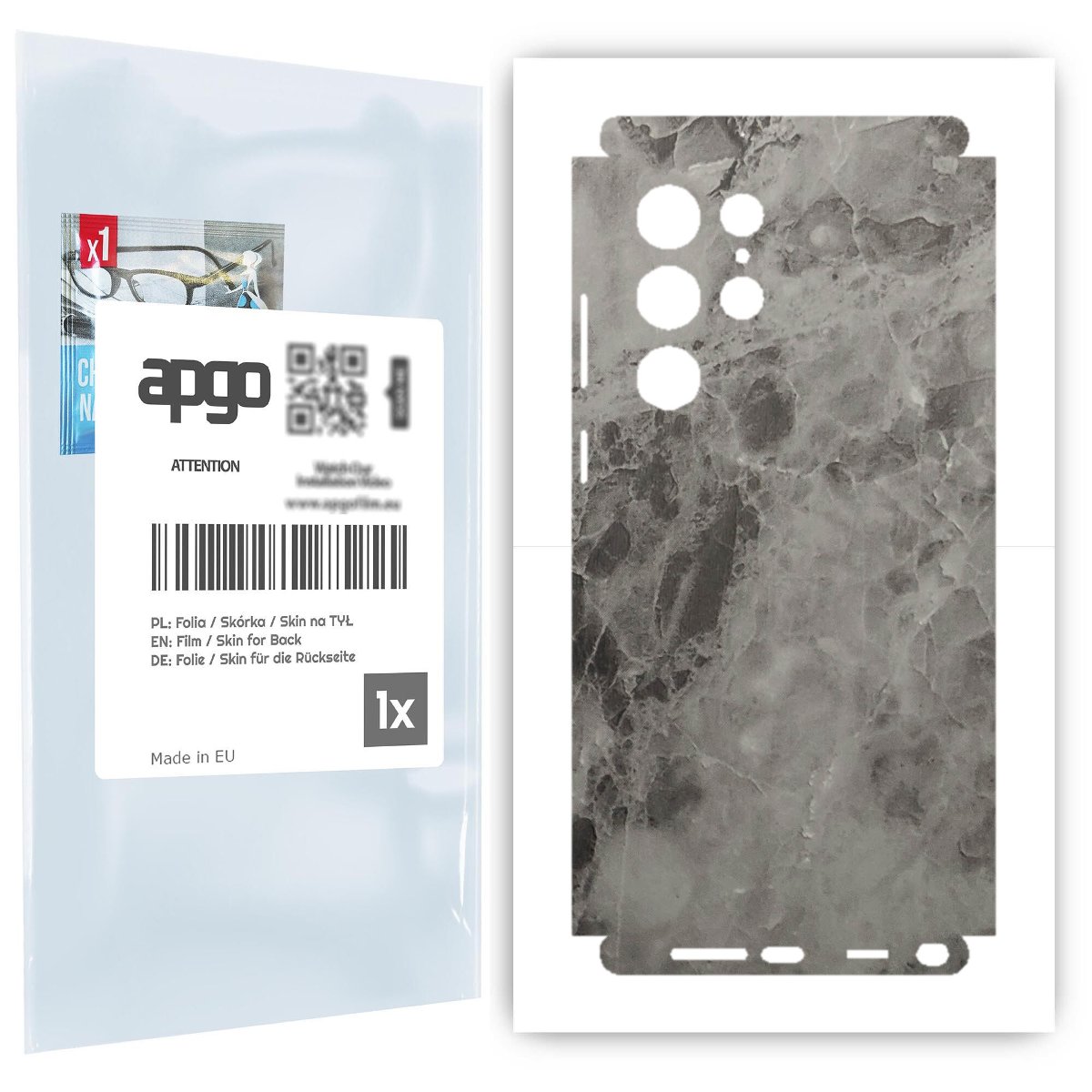 Folia naklejka skórka strukturalna na TYŁ+BOKI do Samsung Galaxy S22 Ultra -  Marmur Czarny - apgo SKINS