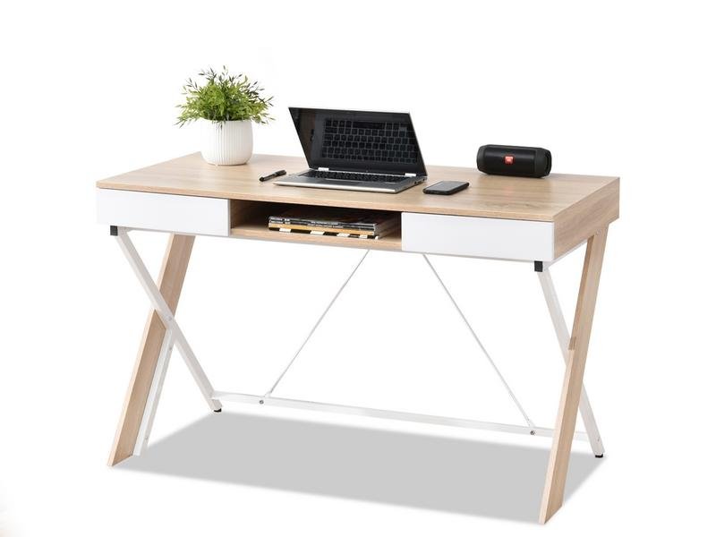 Designerskie Biurko 115Cm Pod Komputer Hilda Białe-Sonoma Na Nogach X